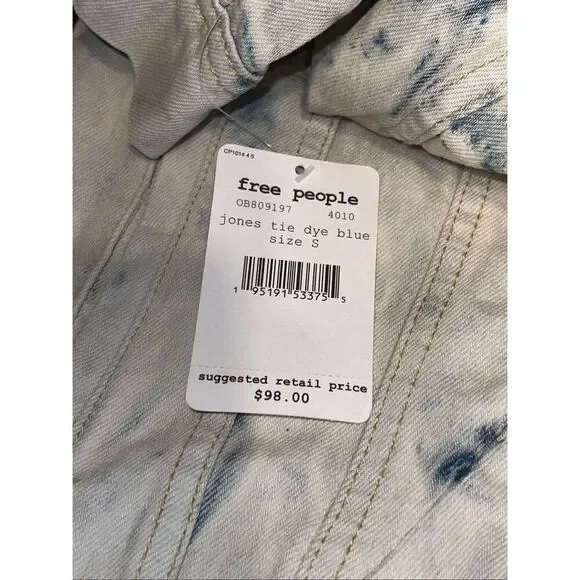 Free People woman’s XS Rumors Jones Tie Dye acid wash Blue Denim Jean Jacket - Picture 7 of 8